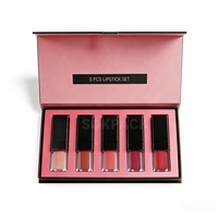 Ensemble de 5 rouges à lèvres liquides personnalisés, boîte cadeau rigide avec fermeture magnétique, étiquette privée, kit de maquillage gloss à lèvres mat