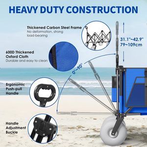 Vagón de playa con ruedas grandes para arena-Carros de carga pesada de 450 libras plegables con neumáticos inflables todo terreno de 9" - Product Image 2