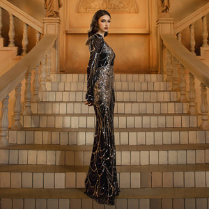 Manica lunga serata modesta per le donne sirena nera Hijab paillettes impero lungo ispirato <span class=keywords><strong>Istanbul</strong></span> marocchino turco Dubai - Product Image 3