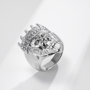 Crown Lion Head Men's <b>Ring</b> <b>Titanium</b> Steel Plated 18K Gold Diamond Inlaid Hip Hop Jewelry Gift - Product Image 4