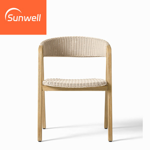 Meubles de salle à manger en plein air en bois haut de gamme de luxe chaises en osier de rotin de jardin en bois de teck pour café - Product Image 5