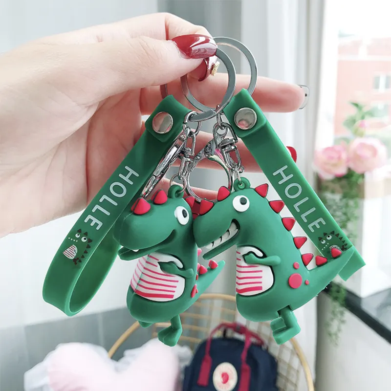 BOXIN आईएनएस शैली प्यारा डायनासोर आकर्षण कार पेंडेंट बैग सामान चाबी की अंगूठी पशु चाबी का गुच्छा के लिए लड़कियों उपहार