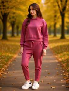 Set Tuta da Donna con Felpa con Cappuccio e Pantaloni Lunghi, Tinta Unita, Traspirante, in Poliestere, Casual, per l'Autunno - Product Image 2