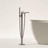 Robinet de baignoire en laiton apparent, cartouche céramique unique, finition chrome poli, effet pluie, 2 fonctions, mitigeur de bain sur pied pour villa