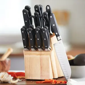 Full tang triple riveted Premium 18 Piece Kitchen Knife Block Set with ergonomic handle