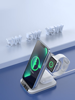 Support de chargeur sans fil 3-en-1 15W à charge magnétique rapide PD/QC avec réveil de bureau pour iPhone 13/14/15/16/17, Apple Watch et écouteurs