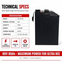 Batterie Sur-Ron Ultra Bee personnalisée 80V 80Ah, pack liquide OEM avec connecteur haute capacité, compatible modèle à montage direct