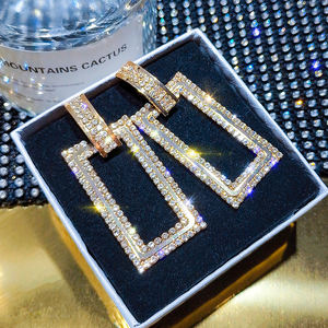 Joyería Bling 925 plata esterlina poste geométrico pendientes colgantes joyería moda chapado en oro rectángulo pendientes de diamantes de imitación - Product Image 2