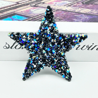 Patch étoile en strass adhésif AB de 6 cm, bleu et noir, à thermocoller pour vêtements, en résine – Vente chaude