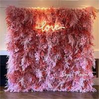 Rojo Blanco 3D Enrollado Tela Flor artificial Panel de pared Seda Peonía Rosa Flores Pared Telón de fondo para la decoración de la boda