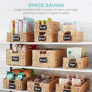 Water Hyacinth Pantry Baskets Woven <b>Kitchen</b> Organizers W/Chalkboard <b>Label</b>, Chalk Marker - Natural - Product Image 5