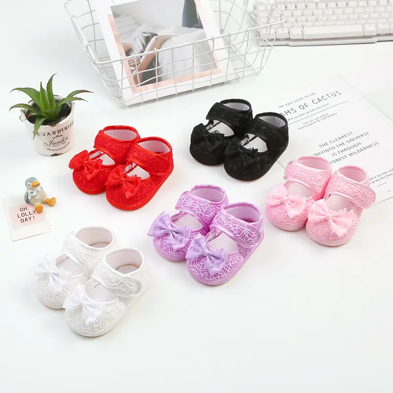 duoyingbao Wholesale Beautiful Flower New Born Baby Shoes Solid Color Cotton Anti-Slip Baby Girl Shoes With Bow