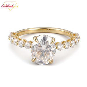 Bagues de fiançailles de luxe personnalisées en or jaune 14k/18k plaqué rhodium, coupe ovale, moissanite certifiée GRA 1-8 carats pour mariage et soirée - Product Image 1