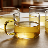 Gelas Mug Kaca Transparan Grosir dengan Gagang Berwarna, Cangkir Kaca Borosilikat Tinggi untuk Kopi, Susu, Teh Bunga