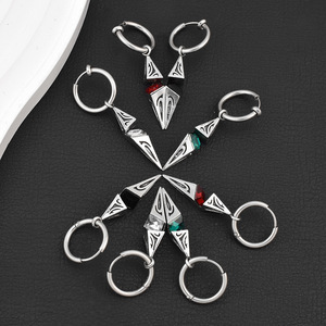 Boucles d'oreilles pendantes géométriques rétro au design simple et unique, plaquées argent, unisexe, bijoux tendance, vente en gros - Product Image 2