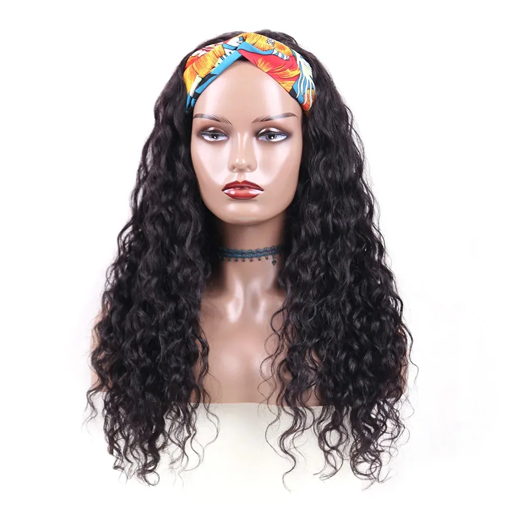 Water Wave Headband Wig Human Hair Wet and Wavy Brazilian Curly Headband Wigs Glueless Machine Made Wigs For Women 14-32 Inch