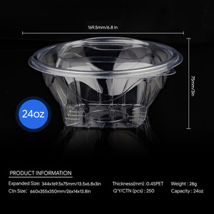 Envases Redondos Desechables de PET para Alimentos, con Logotipo Personalizado, de 24 oz, Tipo Clamshell, con Tapa, para Exportación - Product Image 2