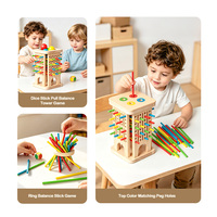 Torre de Palitos de Madera Montessori, Juego de Bolas que Caen, Diseño Desmontable, Juguete Educativo de Lógica para Niños