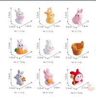 9-teiliges Mini-Harz-Hasenfiguren-Set, niedliche Kawaii-Auto-Armaturenbrett-Dekoration, handbemalte Hasen-Verzierung mit glänzendem Finish