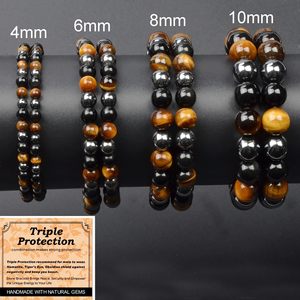 Pulsera <span class=keywords><strong>de</strong></span> Piedras Naturales con Protección Triple <span class=keywords><strong>de</strong></span> <span class=keywords><strong>Ónix</strong></span>, Ojo <span class=keywords><strong>de</strong></span> Tigre y Hematita, 4mm 6mm 8mm 10mm, Joyería <span class=keywords><strong>de</strong></span> Moda con Cuentas - Product Image 1