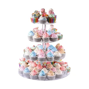 4-Tier העגול אקריליק Cupcake דוכן תצוגת קינוח מגדל דוכן מאפה Cupcake Stand לחתונה יום הולדת מסיבת נושא