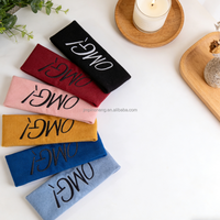 OMG Bandeau de sport réutilisable antidérapant en tissu à bord large pour femme, 13 couleurs, brodé, pour yoga, spa, maquillage, cheveux et bain