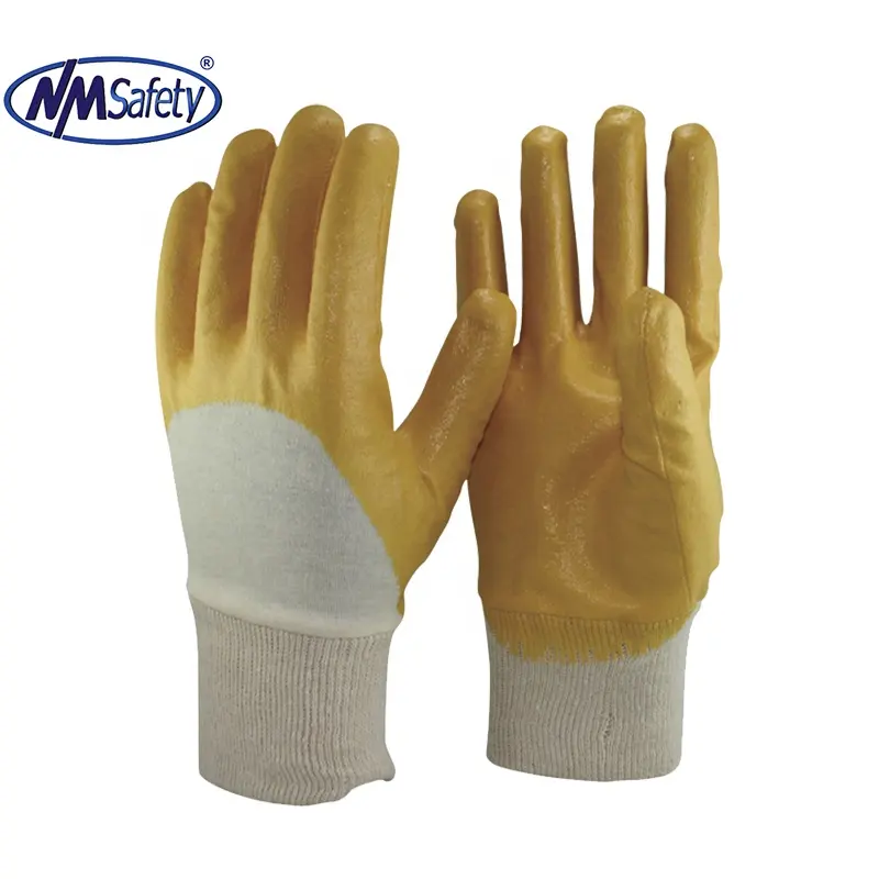 NMSAFETY — gants revêtus en nitrile jaune, 3/4, gants anti-huile tricotés, tissue en coton, résistants