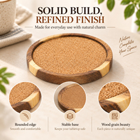 Sous-verre rond en bois d'acacia avec centre en liège pour boissons chaudes ou froides, protection de table pour tasses à café et verres, accessoire naturel pour la maison
