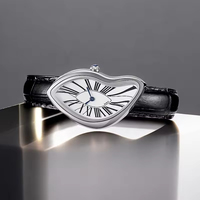Montre Homme Unique Rétro Y2K Chiffres Romains Effet Fondant, Montre-Bracelet Vintage Paris Forme Irrégulière en Cuir