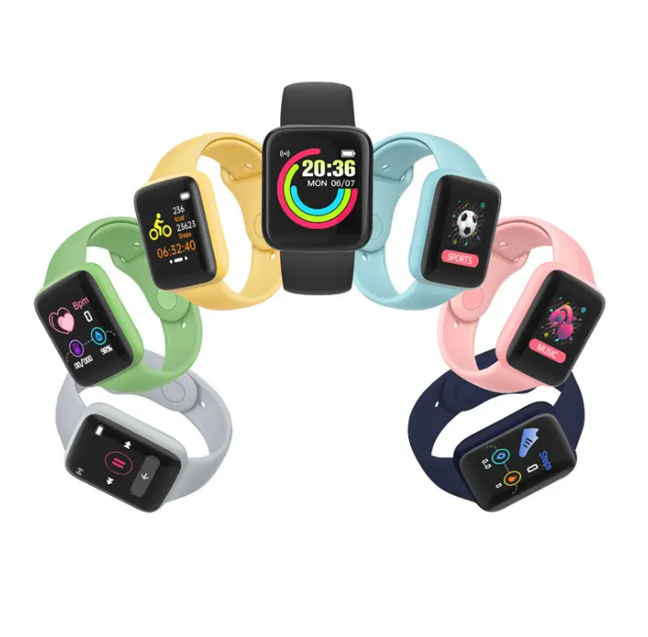 HOT D20 /Y68 smart watch 2021 ip67 waterproof heart rate blood pressure Fitpro sleep monitor macaron smartwatch D20 D20S Y68S