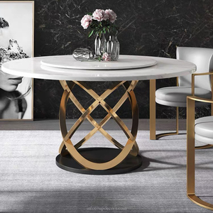 Factory Supply Popular White Marble Top Gold Stainless Steel Base <b>Dining</b> <b>Table</b> <b>Set</b> <b>Round</b> Luxury <b>4</b> Chairs - Product Image 2