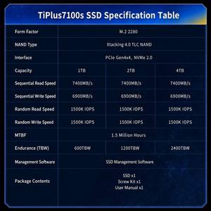 TiPlus7100s 1TB 2TB 4TB NVMe M.2 SSD PCIe 4.0 X4 Interne Solid State Drive 7400MB/s Hoge Snelheid voor PS5 Laptop Gaming PC - Product Image 6