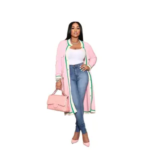 Customized OEM&ODM Logo Sorority Pink Long Sweater Button Up Long Sleeve Cardigan Knitted Sweater