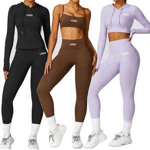 OEM 2025 Custom Breathable Yoga Legging Women's Activewear 4-Piece Set Leopard Print High <b>Support</b> Cut-out <b>Crop</b> <b>Top</b> Long Sleeve - Product Image 4