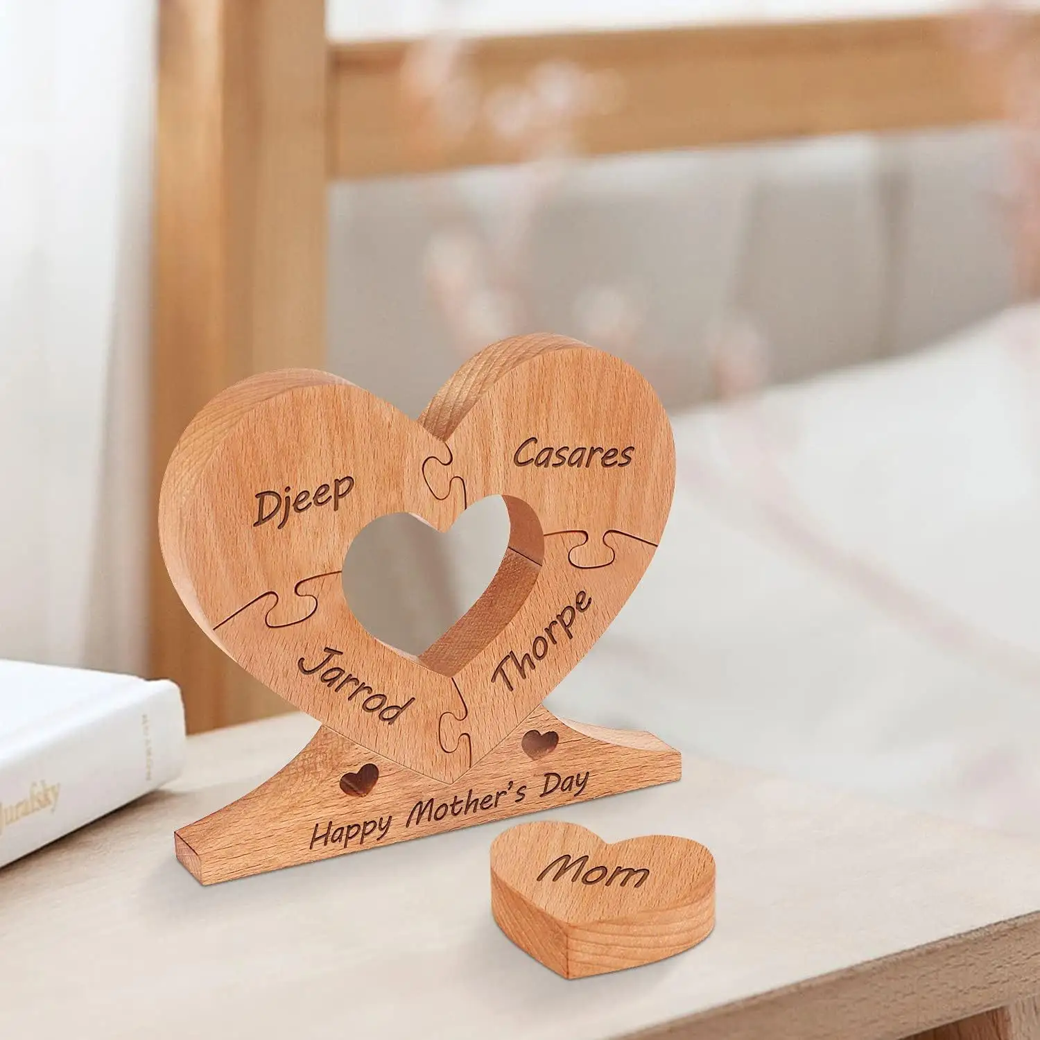 Regalo de madera en forma de corazón para mamá en el Festival del Día DE LA MADRE Decoración del hogar