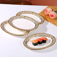 Plat à poisson en céramique blanche avec bord doré de luxe, résistant à la chaleur, pour steak, entrée, apéritif, fête, dîner