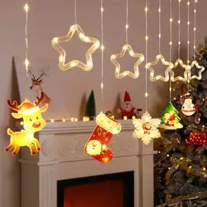 2023 Tiktok Stock Weihnachten Penta cle Vorhang Outdoor Dekoration Lichterketten Led Star Eiszapfen Schneemann Santa Claus Lichter