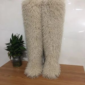 מגפי שלג חורפיים לנשים עם בטנת פרווה, מגפיים גבוהים מעל הברך למזג אוויר קר, סוליה נגד החלקה - Product Image 6