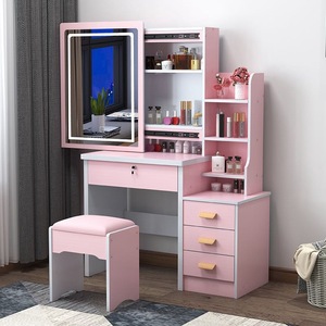 <b>Light</b> White LED Wood Glass Makeup Room <b>Dressing</b> <b>Table</b> with Mirror and Drawer for Bedroom and Bathroom Modern Design Furniture - Product Image 1