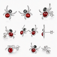 Boucles d'oreilles clous tendance en argent sterling 925 QX, motif araignée noire et rouge, zircon, collection Halloween, bijoux pour femme