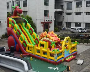 Super grand dragon ville d'amusement gonflable avec le videur et toboggan pour Enfants Parc