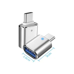 USB 3.0 To Type C OTG Adapter With LED Light USB C Male To Female Converter adapter For Macbook