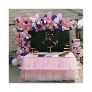 Falda de mesa de tul rosa y dorado Falda de mesa de decoración de fiesta de cumpleaños desechable - Product Image 5