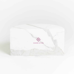 Calacatta <strong>White</strong> Marble Half Moon <strong>Table</strong>, Multifunctional Bespoke Design for <strong>Small</strong> and Large Spaces - Product Image 2