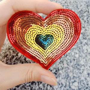 <strong>Rainbow</strong> <strong>Sequin</strong> Heart Patch, Multicolor Layered <strong>Sequins</strong> Love Applique for Girls Jacket Hat Backpack Valentine Pride DIY Cloth - Product Image 1