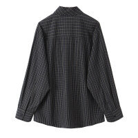 Wanita musim gugur 2025 baru fashion kasual Joker syal dekoratif kemeja kotak-kotak retro wanita chic kemeja lengan panjang. - Product Image 2