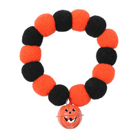 Collier d'Halloween pour animaux de compagnie, décoration amusante citrouille, corde élastique, collier pompon moelleux, clochette, en polyester, style décontracté, pour tous