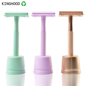 Bikini rosa con mango de metal ecológico afeitado maquinilla de afeitar de doble filo para mujer - Product Image 1