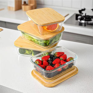 Couvercles en bois de bambou écologique à haute teneur en borosilicate Conteneurs de stockage des aliments Conteneur de stockage de fruits Boîte à lunch en verre pour l'extérieur - Product Image 3