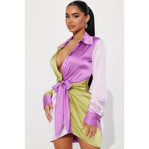 Venta al por Mayor de Vestidos de Moda Europea y Americana para Mujer, Otoño, Cuello en V, Manga Larga, con Cordones - Product Image 2